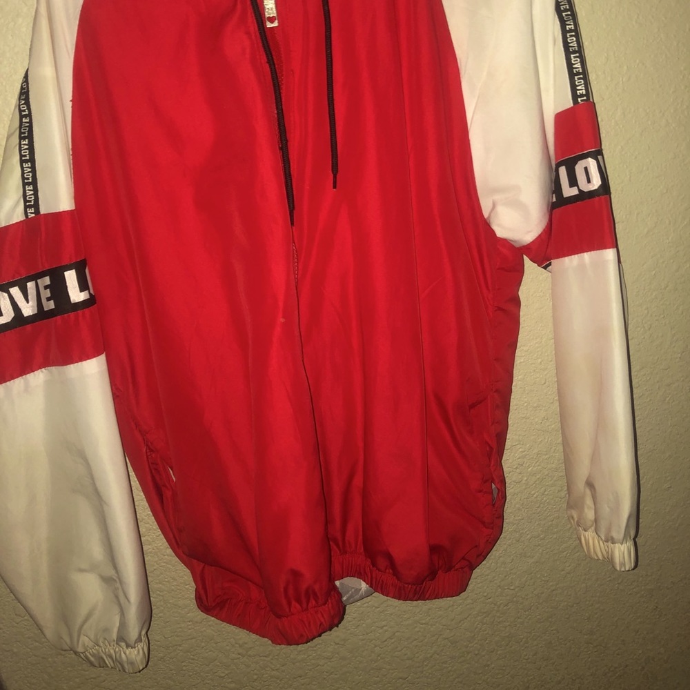 Red & white wind breaker zipper jacket